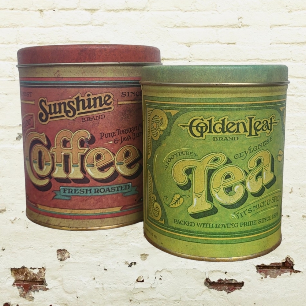 Vintage, Ballonoff Canisters, Sunshine Coffee and GoldenLeaf Tea Tin Set